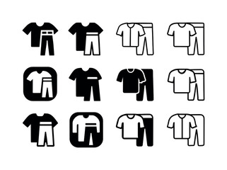Clothing Logo Icons. Trying on clothes. Icon set. Set Logo of Trying on clothes: shirt and pants. harmonious logo variations of the same emblematic concept,