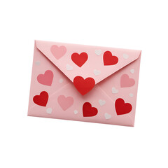 Pink envelope with hearts isolated on transparent background
