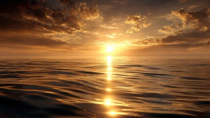 Obraz premium Gentle ocean waves reflecting golden sunset serene beach nature photography tranquil environment wide angle calmness