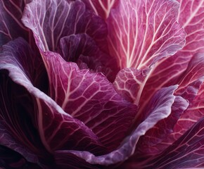 Obraz premium red cabbage leaves with detailed veins and natural color gradients