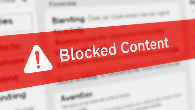 Blocked content warning message on digital interface screen, internet restriction and online security - Powered by Adobe