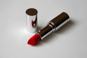 Vibrant red lipstick in metallic holder