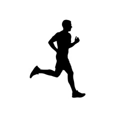 Silhouette of a Man Running Against White Background.