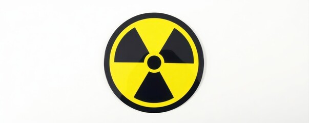 Black radiation hazard symbol in yellow circle on white background , alert, illustration