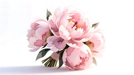 Modern wedding bouquet of dusty pink peonies, hand-painted in a romantic and soft watercolor style.