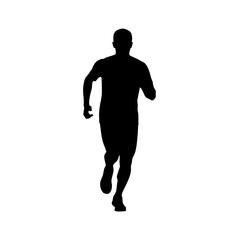 Silhouette of a man running forward with determination and speed.