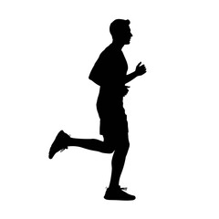 Silhouette of a man running on a white background.