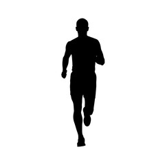 Silhouette of a man running forward with determination and strength.