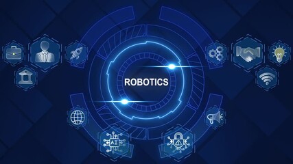 Robotics Technology Concept with Futuristic and Neon Blue Circle Background