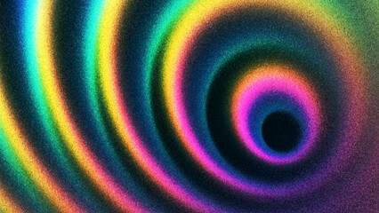 Rainbow gradient with circular flowing waves from thousands of individual dots. Iridescent abstract waves forming spiral folds and rounded shapes. Expressive gradient with swirling circular rhythm