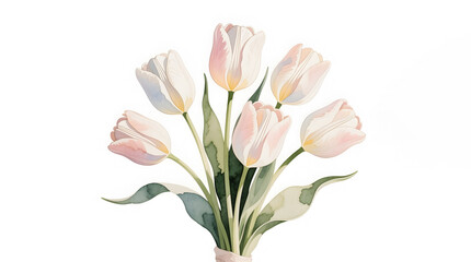 Modern wedding bouquet of tulips, hand-painted in a minimalist watercolor style with a refined color palette.