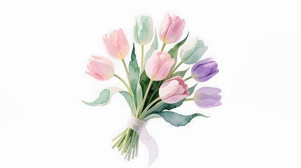 Romantic spring tulip bridal bouquet hand-painted with loose watercolor strokes for an airy feel.