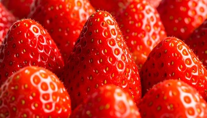 Close-up Macro Shot of Ripe Red Strawberries with Seeds.