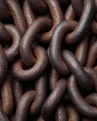 Fototapeta premium Black History Month Close up macro photograph showing interwoven heavy anchor chain links covered in dark rust