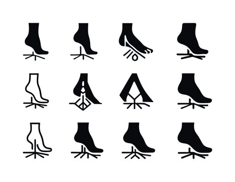 Harmonious Posture Logos. Postural alignment. Icon set. Set Logo of Postural alignment: foot grounding. harmonious logo variations of the same emblematic