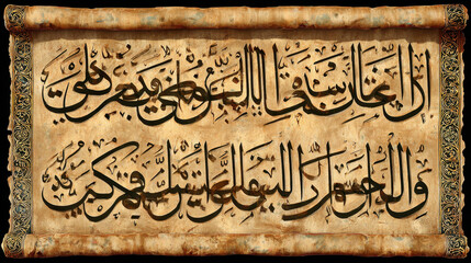 Detailed ancient religious text on parchment scroll.