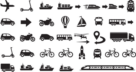 vehicle icons pack vector silhouette set.eps