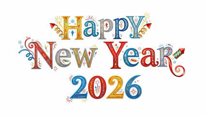 Colorful folk style 2026 New Year celebration, PNG with alpha channel