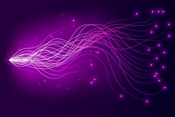 Glowing Pink-Purple Neural Network Flow with Branching Data Lines and Dots on Dark Background