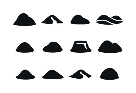 Natural Landforms Icons. Natural landforms. Solid icon set of Natural landforms: hill, dune, small mound, rolling slope, knoll, hummock, plateau bump, raised