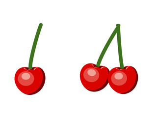 Simple red cherry fruit pair and single vector illustration isolated