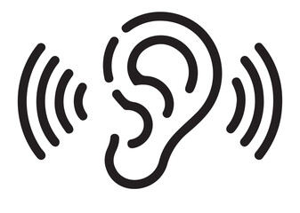 Simple line icon showing sound waves emanating from both sides of an ear symbolizing full audio reception and transmission concept