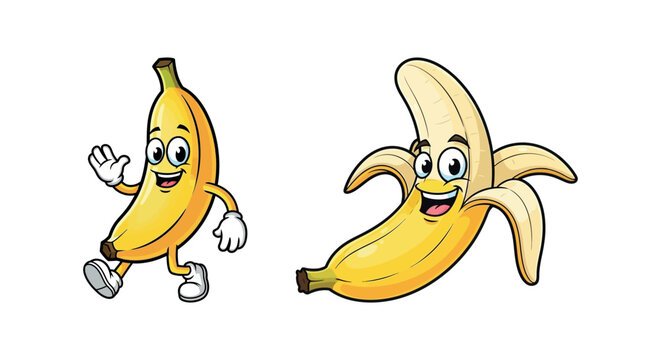 Cartoon bananas with smiling faces and anthropomorphic features.