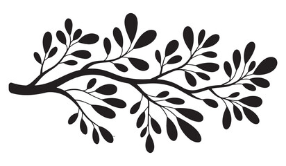 Black silhouette of a leafy branch vector illustration for graphic design projects and decorative natural accents