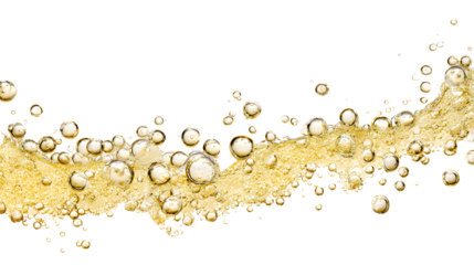 A stream of champagne gold bubbles rising in a fizzy carafe on a white background with clear sparkling liquid with luxury and celebration and party