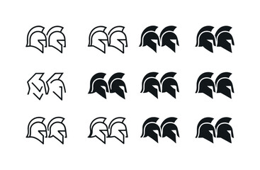 Honor Guard Icons. Honor guard line. Icon set. Set Logo of honor guard line: row of helmets. harmonious logo variations of the same emblematic concept, each