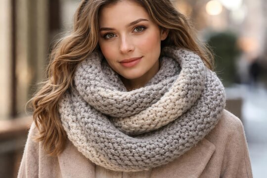 Cozy large hand knitted snood scarf featuring dual loops