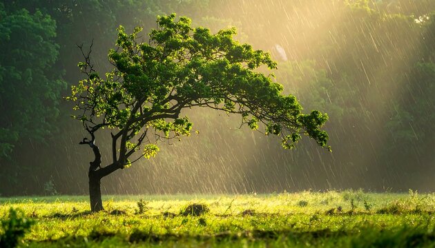 Majestic Tree Bathed in Golden Morning Sunlight.