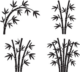 Fototapeta premium Black Bamboo Silhouette Vector Set | Minimal Asian Nature Illustration