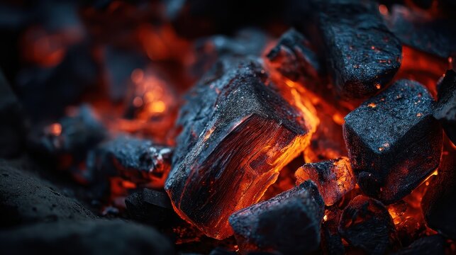 Glowing hot charcoal embers ready to ignite a fire. Use this to illustrate concepts of heat, power, and energy.