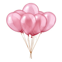 Balloons in pink are gathered together, ready for a party or special occasion outdoors in the daylight