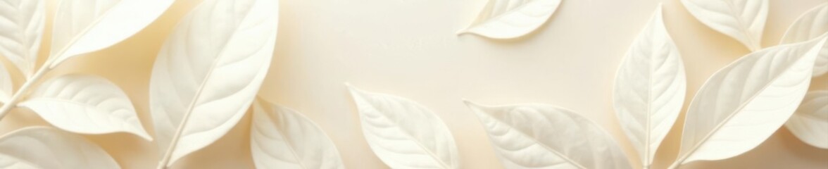 Close-up, layered white leaves, fine textures, soft beige backdrop, seamless repeat , design, fabric, minimal