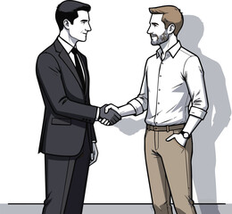 Fototapeta premium Create a realistic two men standing and shaking hands vector art with white background.