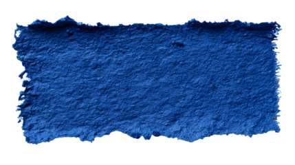 Dark inky blue ripped piece of carbon paper on white background, textured and torn edges with dark blue and graphic resources and design element