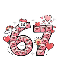 Number 67 Made of Pink Love Envelopes Vector