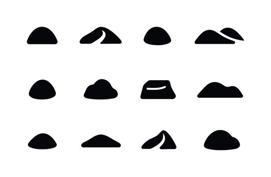 Natural Landforms Icons. Natural landforms. Solid icon set of Natural landforms: hill, dune, small mound, rolling slope, knoll, hummock, plateau bump, raised