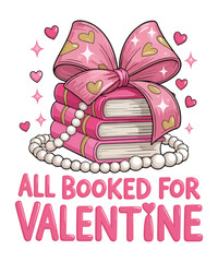 Cute Valentine's Day Reading Design with Book Stack and Pearls