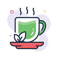 A modern flat outline icon of green tea drink concept
