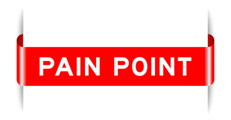 Red color inserted label banner with word pain point on white background