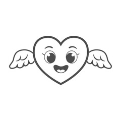 Smiling Heart with Wings Line Art