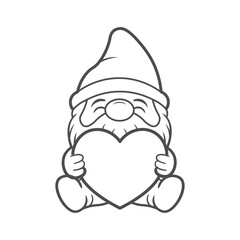 Valentine Gnome Outline Holding Heart