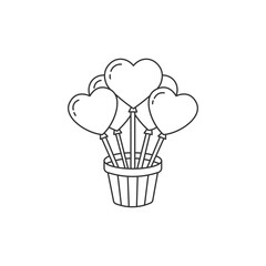 Potted Heart Balloons Line Art