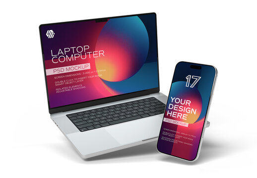 Smartphone and Laptop Mockup on Transparent Background