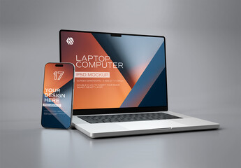 Modern Smartphone and Laptop Mockup on Grey Background