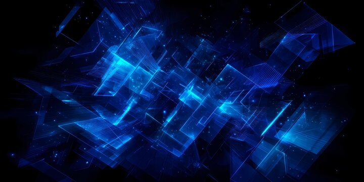 Blue abstract geometric digital background with glowing interconnected cubes and lines
