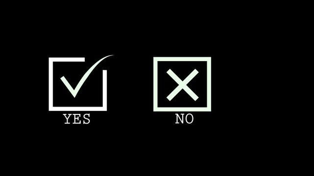 Yes and No Button Icons Set with Tick and Cross Symbols animation with alpha channel. Tick or check mark and cross mark signs icon animation. 